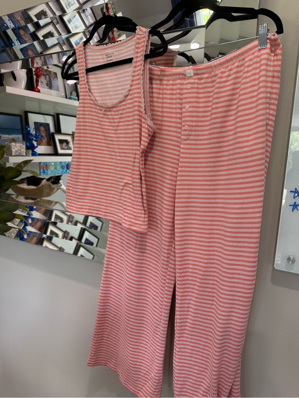 American Eagle Outfitters Pink Striped Luxe Plush Tank & Wide-Leg Pajama Pants - Picture 4 of 6